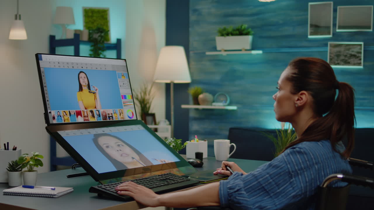 Disabled editor holding stylus while doing retouch work