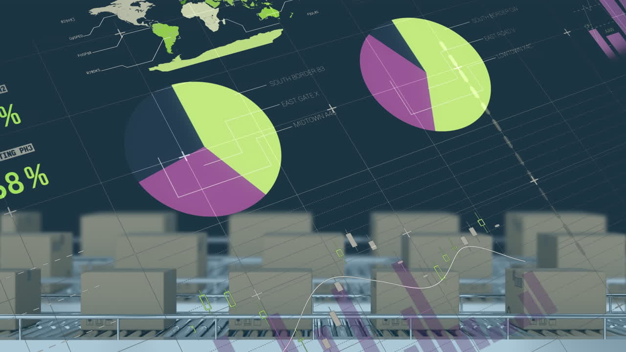 어두운 배경에서 금융 데이터 처리의 애니메이션