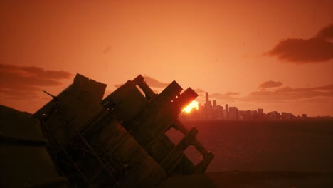 ruined city sunset
