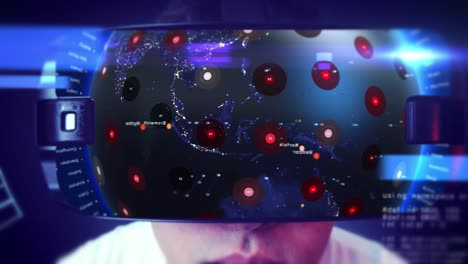 fotografía en primer plano de un joven que usa auriculares vr y experimenta la realidad virtual