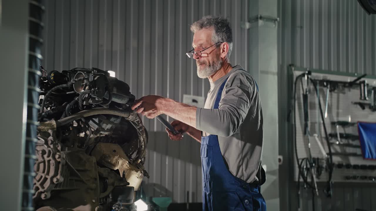 mecánico de automóviles que trabaja en un motor de automóvil