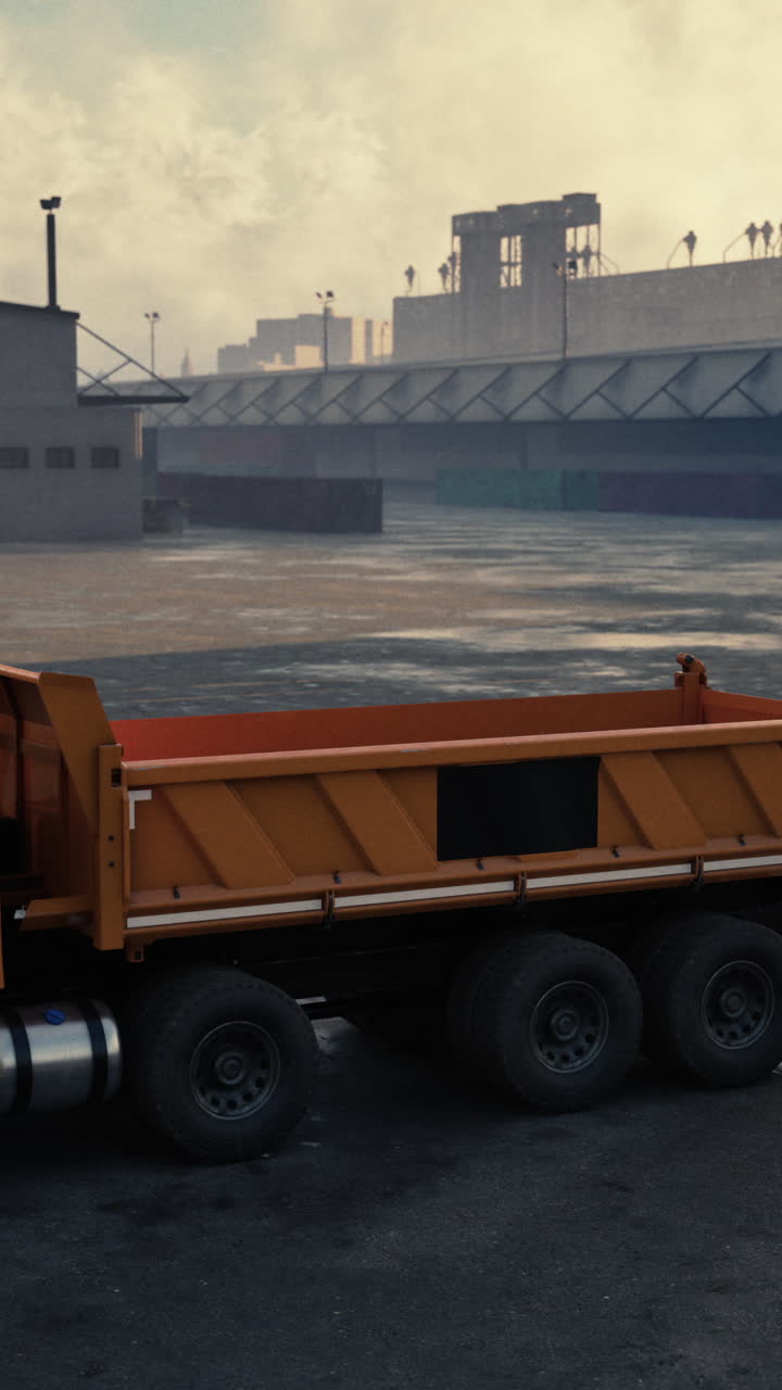 공장 앞 에 주차 된 덤프 트럭