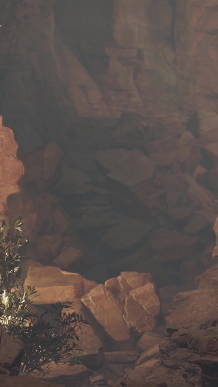 Rock formations and greenery in a canyon during daylight hours