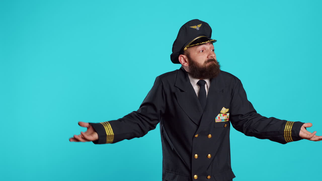 Clueless flying pilot doing i dont know gesture