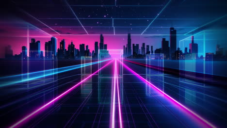 futuristic cyberpunk cityscape with neon grids