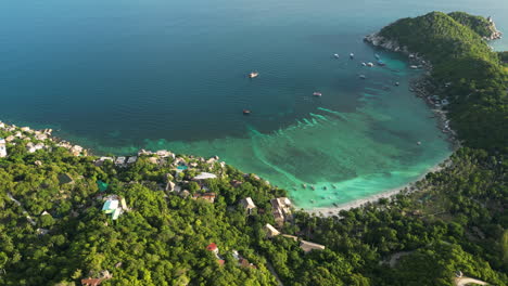 beautiful aerial shot of shark bay in koh tao