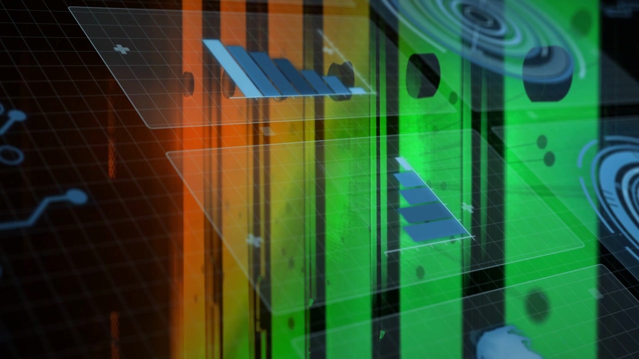 Color bands shifting blue line appearing turning into stepped bars sliding on glass showing IT data