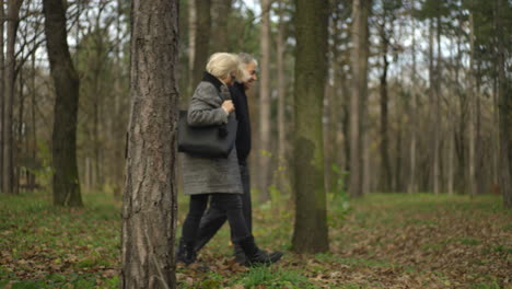 una pareja de ancianos caminando por el parque.