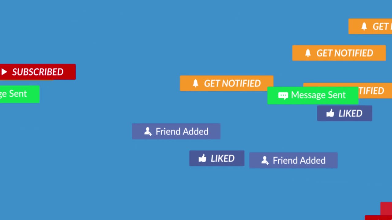 복사 공간과 함께 파란색 배경에 떠 있는 소셜 미디어 아이콘의 애니메이션