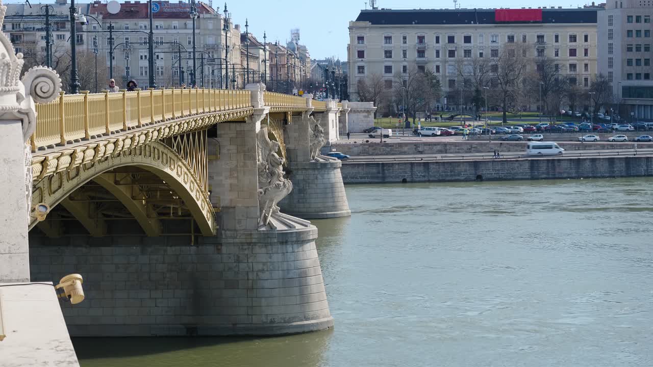 Beautiful Margaret bridge connecting Buda and Pest spaning over the Danube river. Budapest, Hungary
