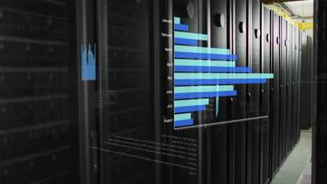 animación de gráficos azules en la sala del servidor de la computadora