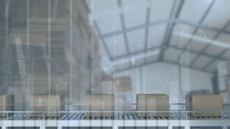procesamiento de datos estadísticos en múltiples cajas de entrega en cinta transportadora contra el almacén