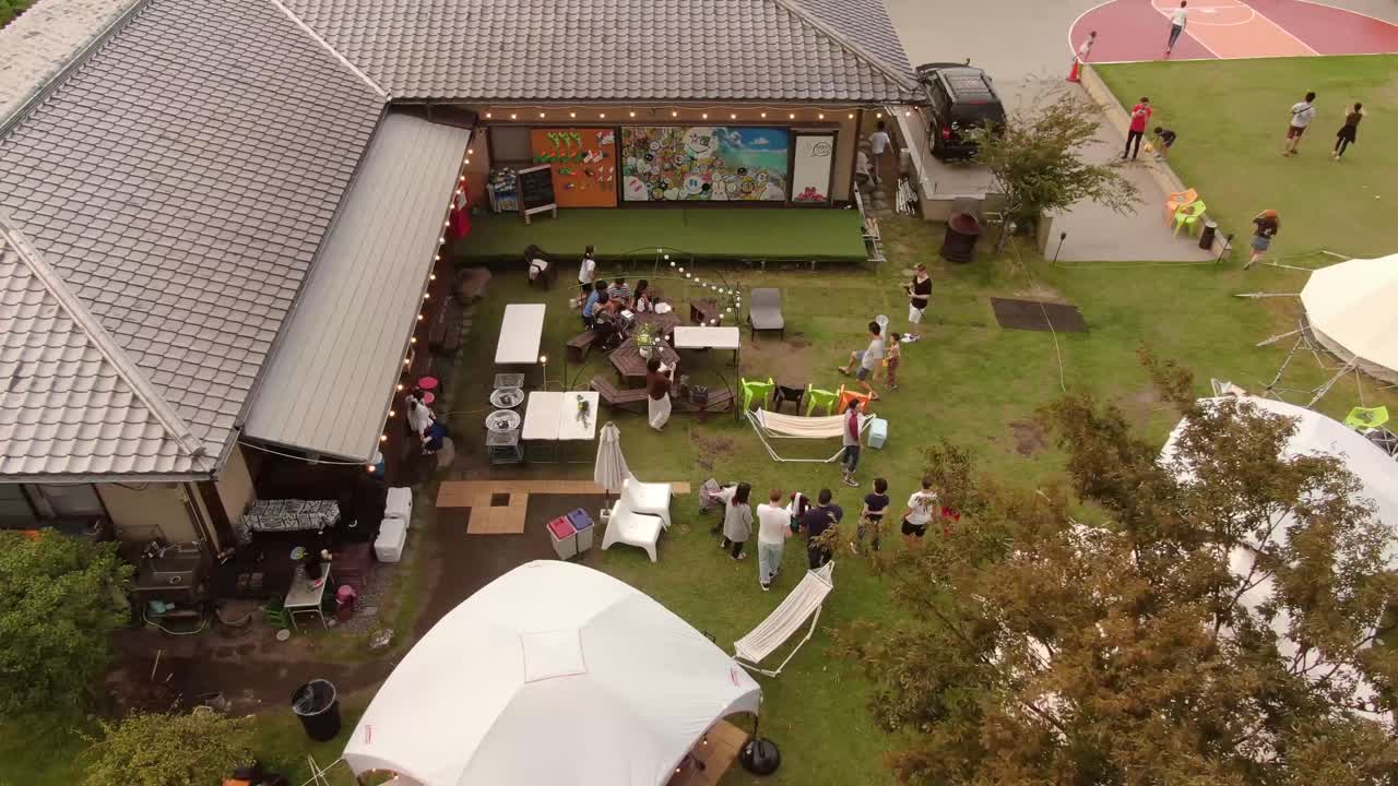 Circling Aerial of BBQ at Noon