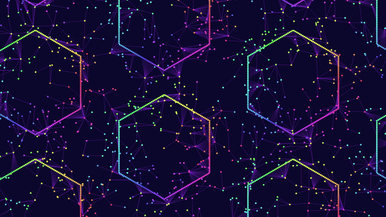 육각형 모양의 다채로운 점들의 활기찬 기하학적 패턴