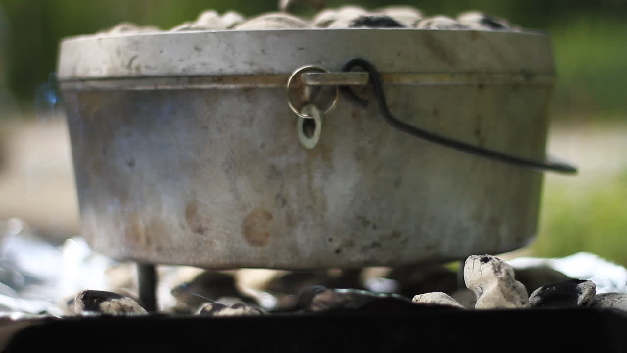 더치 오븐 요리에 숯불 화상