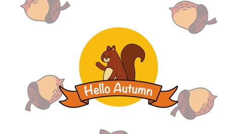 hello autumn season with chipmunk and nuts animation