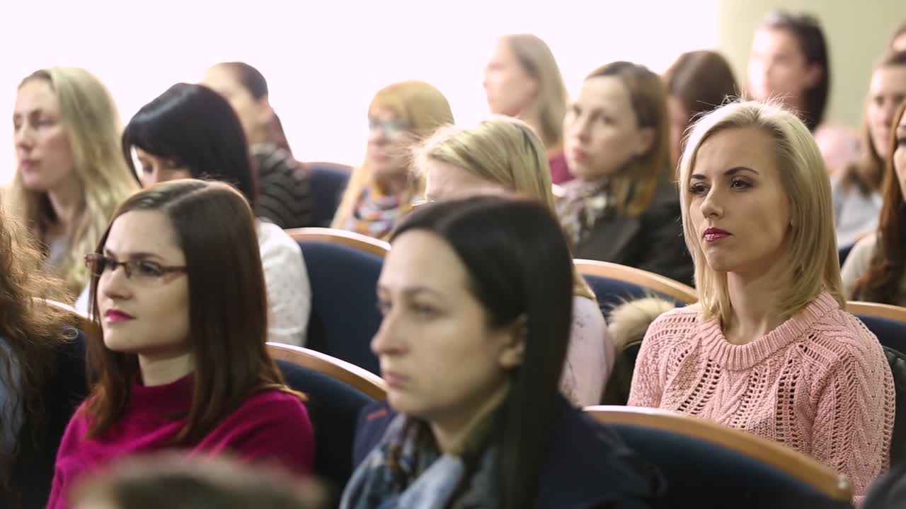 Audience Listens In A Conference Hall. VINNITSA, UKRAINE, APRIL 2017: Students are listening to teacher speech attentively