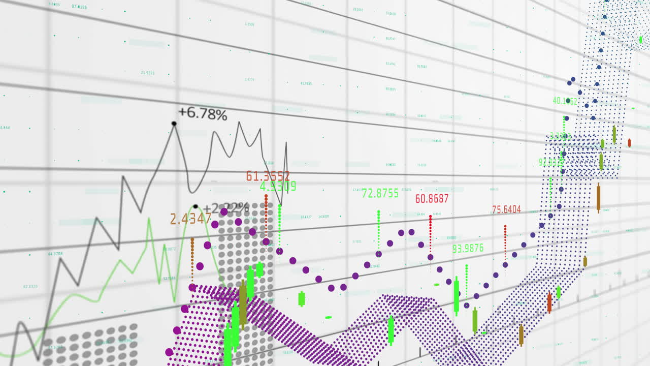 animación del procesamiento de datos financieros sobre una cuadrícula sobre un fondo blanco