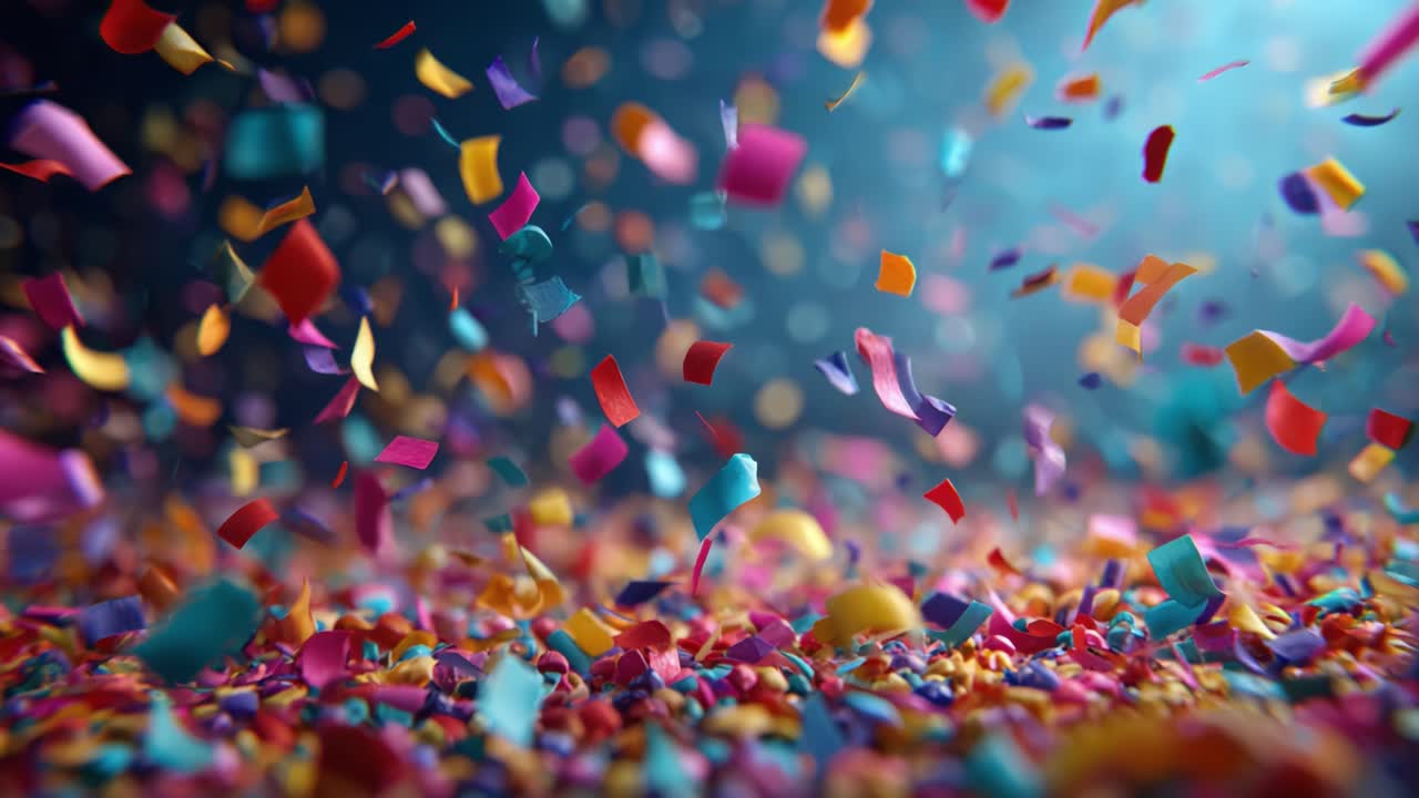 A Vibrant Celebration of Colorful Confetti Showering Down in an Exciting Party Atmosphere, Creating a Spirited and Joyful Environment Full of Life and Energy