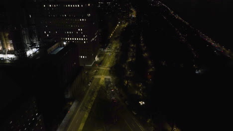 Aerial-view-of-traffic-on-the-Riverside-drive,-quiet-night-in-New-York,-USA