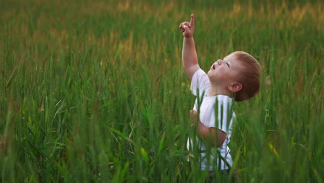 happy family having fun. baby boy with brown curly hair and his mother with ginger hair showing thumb up each other. outdoor shot