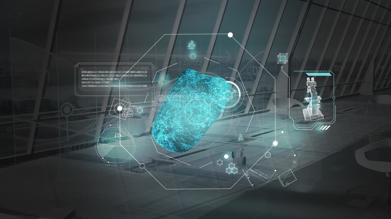 Infographics about scientific developments on the office background, 3D render.