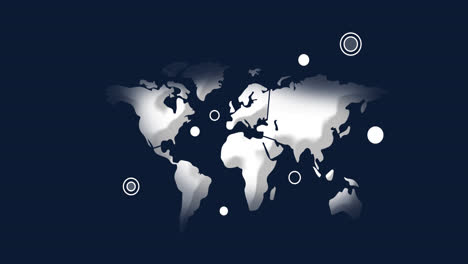 animation of white location points over world map on blue background