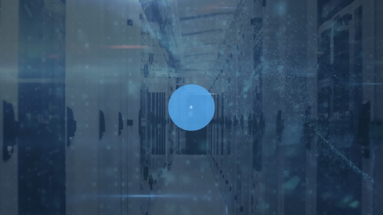 Animation of network of connections with icons and data processing over computer servers