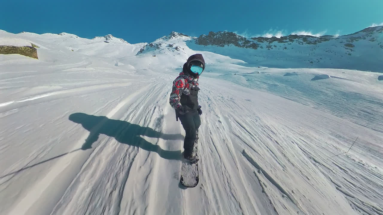 vista de pov del snowboard freeride