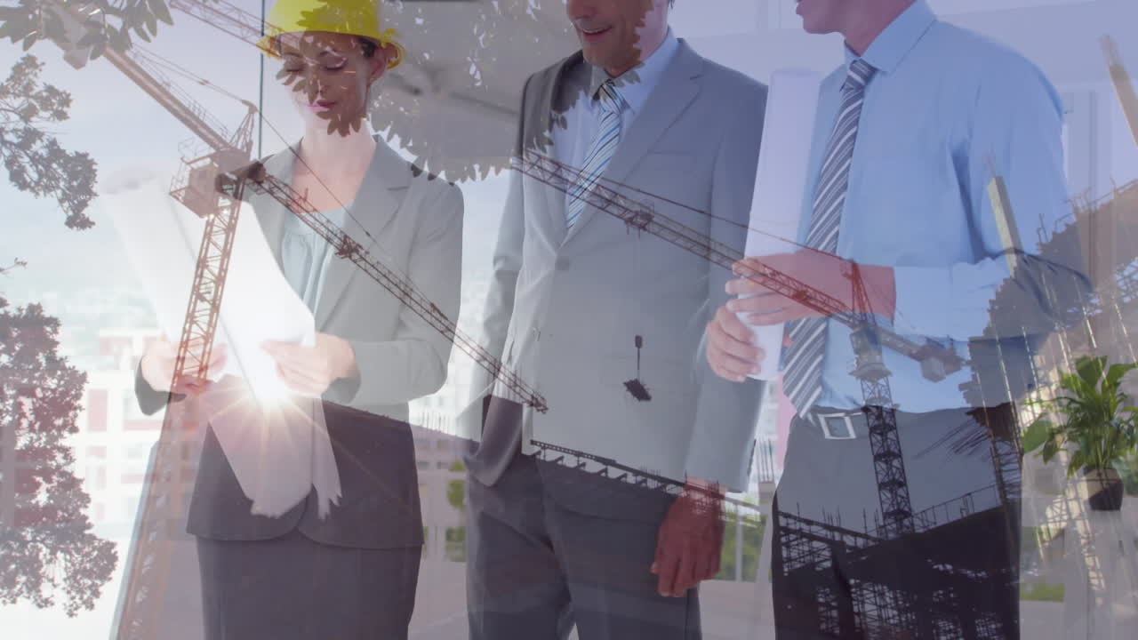 사무실 에서 대화 하는 사업가 들 이 있는 건물 현장 의 애니메이션