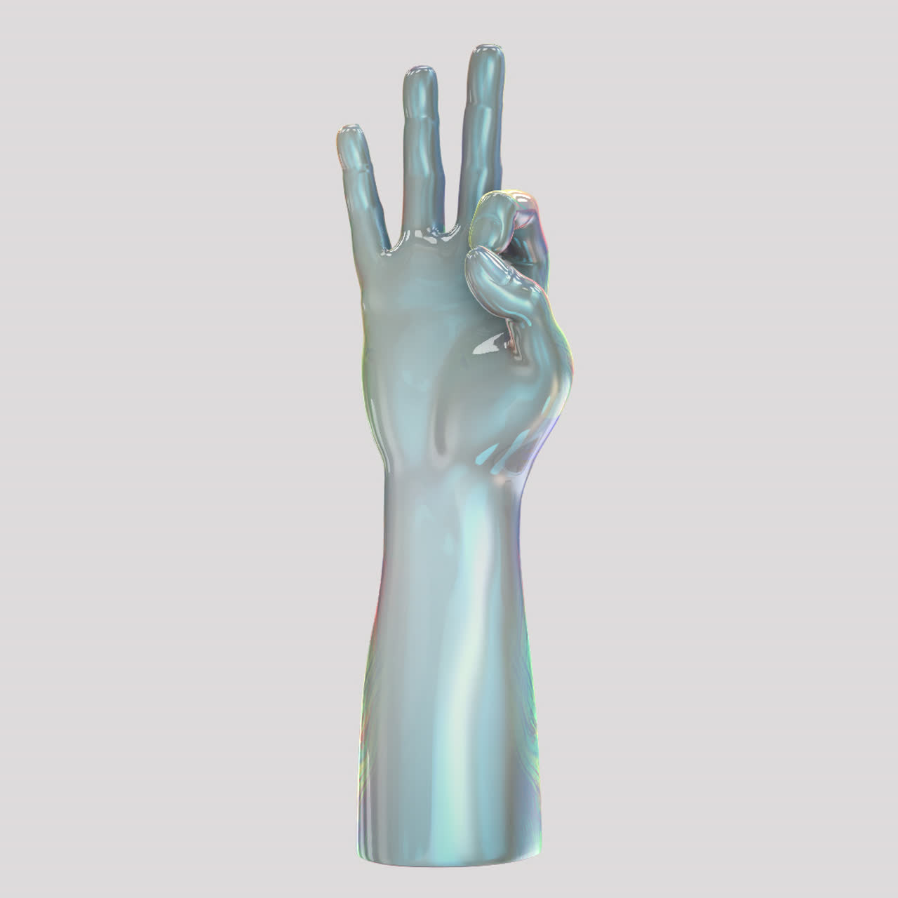 Mano 3D olografica che fa OK e indica con il dito