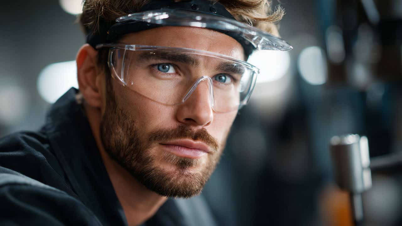 Man Wearing Safety Glasses