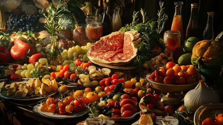 Festa di prodotti freschi e carni
