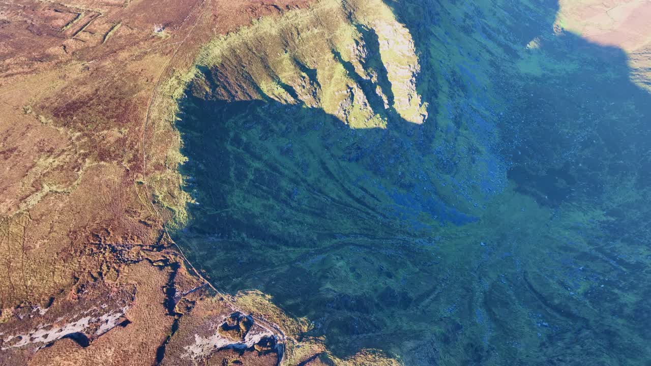 Ireland drone view of Coum Eagle Comeragh Mountains Waterford steep cliffs mountain landscapes on a winter morning