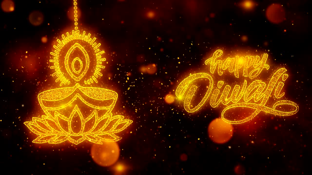 Happy Diwali text with Golden Shining Glitter Star Dust Wave of Trail Sparks Blinking Particles Fireworks. Shubh Deepavali Light and Fire Festival lights Greeting Card _3