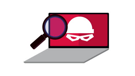 laptop hacker with magnifying glass