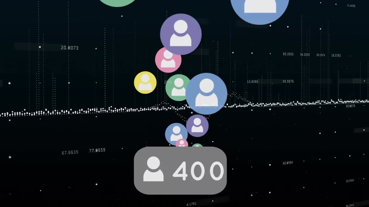 Animazione di reazioni dei social media su dati finanziari su sfondo nero
