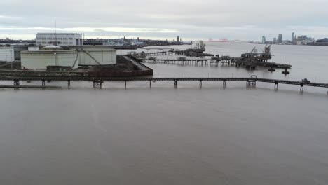 drone view tranmere oil terminal birkenhead coastal petrochemical harbour distribution river mersey dolly right