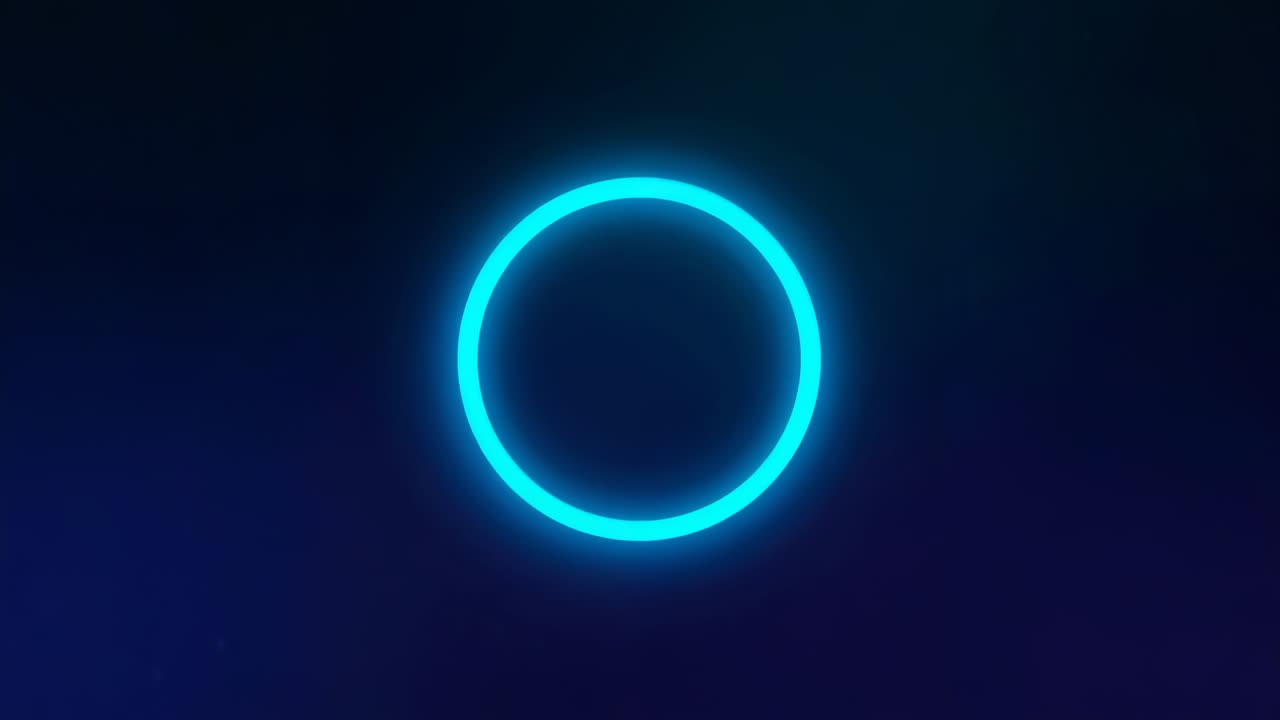 Playing neon cyan ring soft halo morphing into narrow capsule, expanding to circle on dark gradient