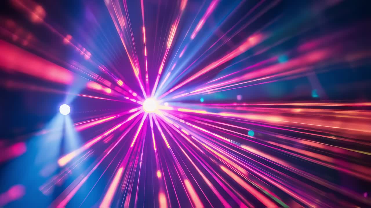 Vibrant light rays bursting from central point, spreading like cosmic explosion against deep dark backdrop, creating radiant starlike luminescence