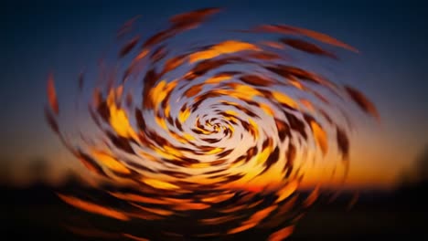 A Captivating Swirl of Autumn Leaves Against a Sunset Sky, Creating a Dreamlike Visual Experience of Nature&#039;s Beauty and Tranquility