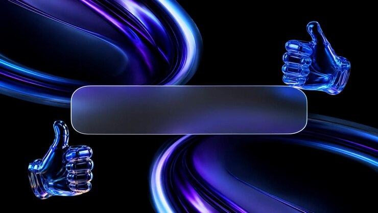Forme astratte blu luminose e curve su uno sfondo scuro che creano un elegante sfondo digitale in movimento