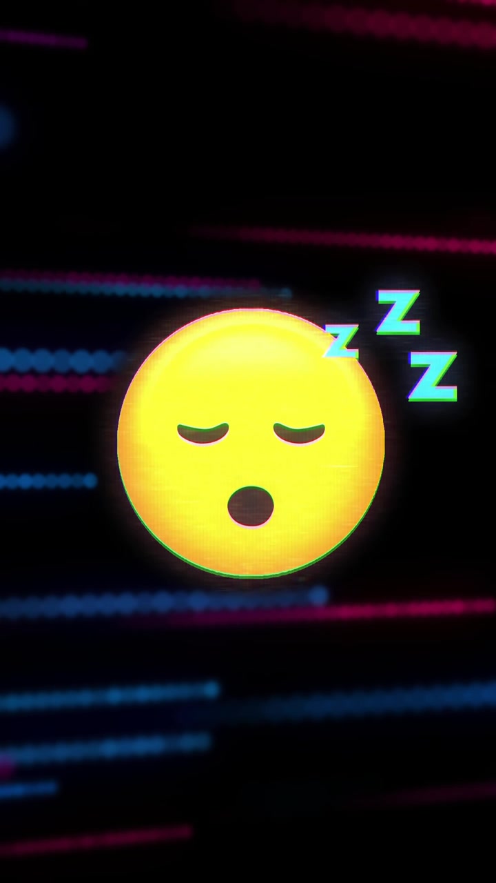 Animação de ícone de emoji sobre manchas azuis e vermelhas.