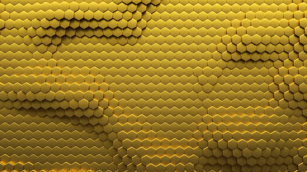 fondo abstracto animado de hexágono dorado. representación en 3d