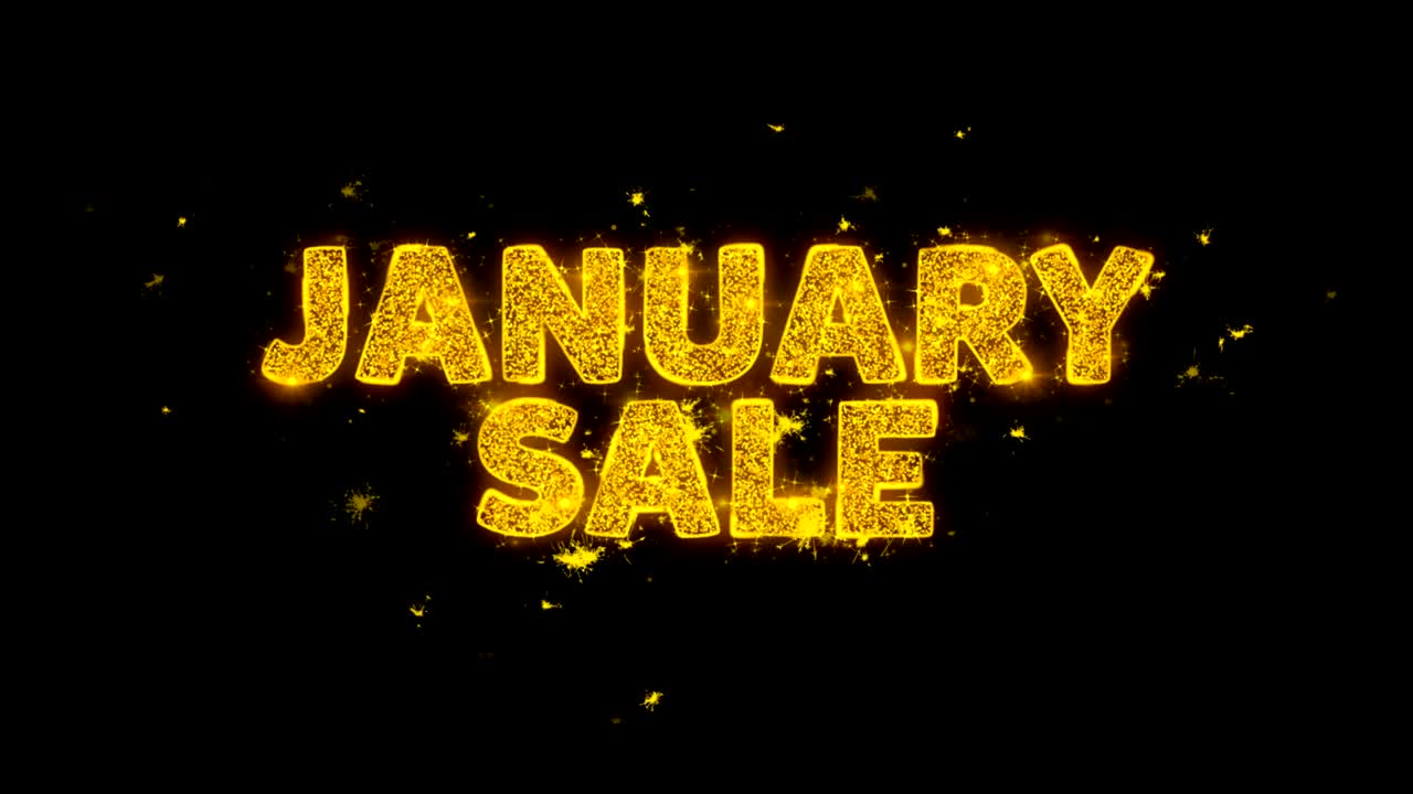 1월 판매 텍스트는 검은 바탕에 입자를 불꽃으로 만니다.