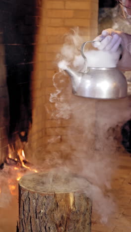 steaming old kettle. vertical video