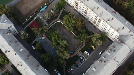 aerial view of a residential courtyard with apartment buildings