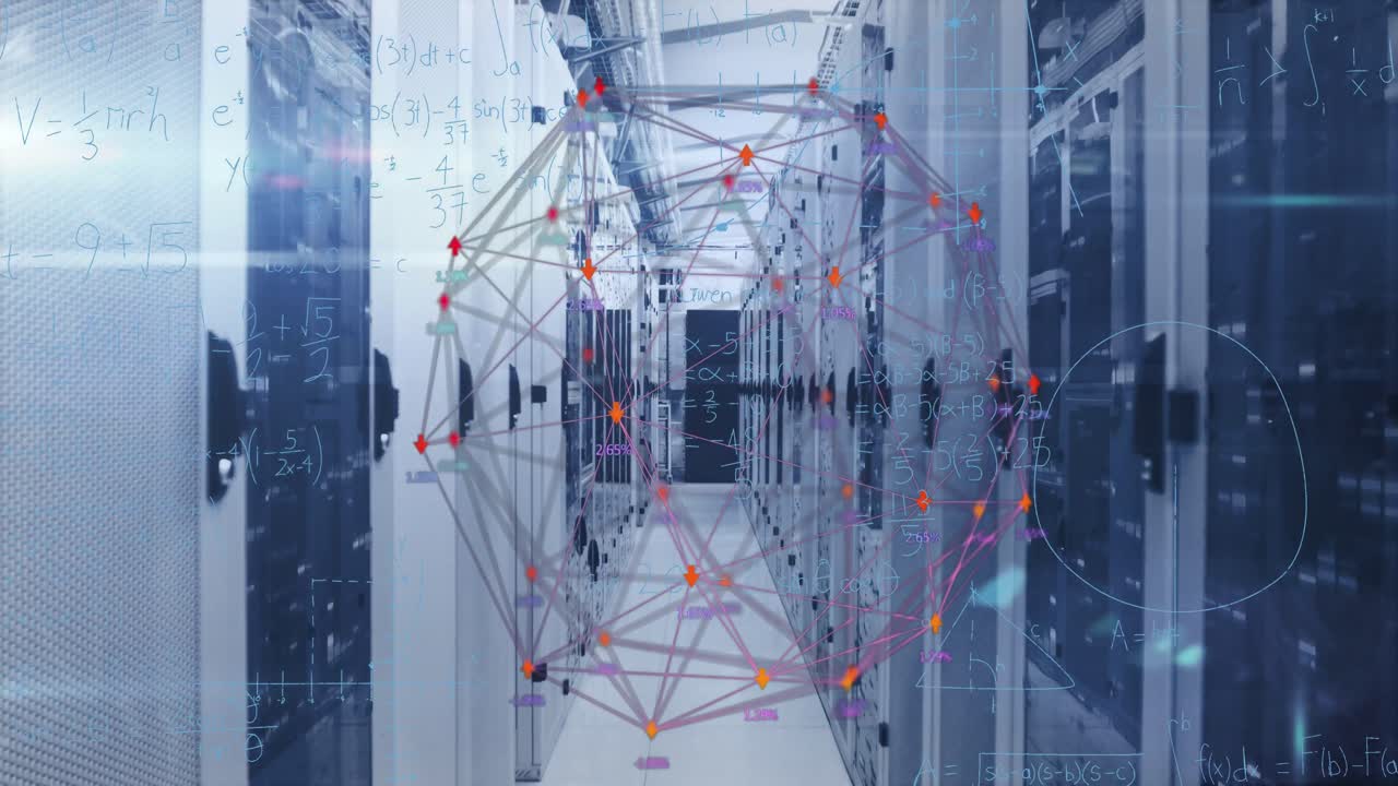 Animation of globe over network of connections and data processing on black background