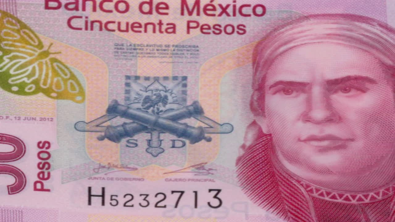 Mexican 50-Peso Banknote with Green Screen Background