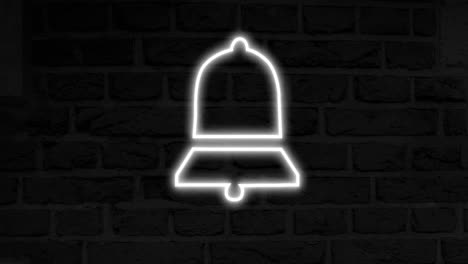 animation of glowing neon bell notification icon on brick wall